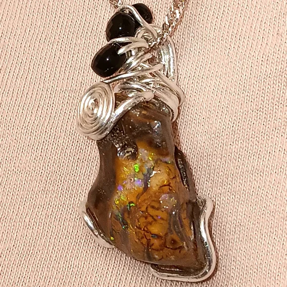Australian Boulder Opal Pendant Sterling Silver - Picture 16 of 16